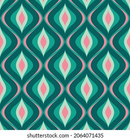Christmas Retro Pattern in Green, Pink, Red and Beige, xmas vector pattern design, 60s and 70s retro aesthetic style
