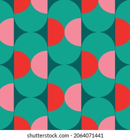 Christmas Retro Pattern in Green, Pink, Red and Beige, xmas vector pattern design, 60s and 70s retro aesthetic style