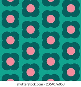 Christmas Retro Pattern in Green, Pink, Red and Beige, xmas vector pattern design, 60s and 70s retro aesthetic style