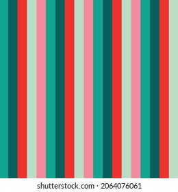 Christmas Retro Pattern in Green, Pink, Red and Beige, xmas vector pattern design, 60s and 70s retro aesthetic style