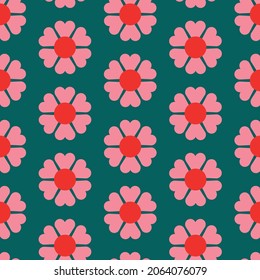 Christmas Retro Pattern in Green, Pink, Red and Beige, xmas vector pattern design, 60s and 70s retro aesthetic style