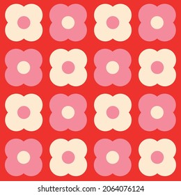 Christmas Retro Pattern in Green, Pink, Red and Beige, xmas vector pattern design, 60s and 70s retro aesthetic style
