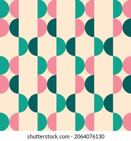 Christmas Retro Pattern in Green, Pink, Red and Beige, xmas vector pattern design, 60s and 70s retro aesthetic style