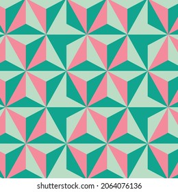 Christmas Retro Pattern in Green, Pink, Red and Beige, xmas vector pattern design, 60s and 70s retro aesthetic style