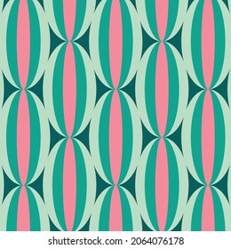 Christmas Retro Pattern in Green, Pink, Red and Beige, xmas vector pattern design, 60s and 70s retro aesthetic style