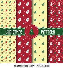 Christmas Retro Patterns with snowman, christmas tree and snowman.