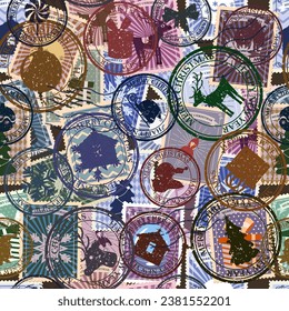 Christmas retro postal stamp seamless pattern old postage stamps