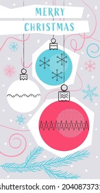 Christmas retro postcard with Christmas balls 16x9 vertical