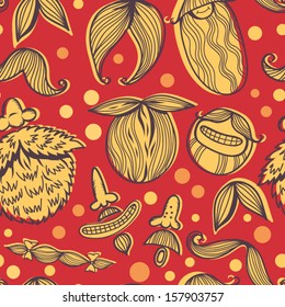 Christmas retro seamless pattern with mustache, vector illustration.