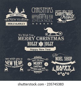 Christmas Retro Style Badge, Banners, Cards Vector Design on Grunge Background 