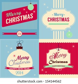 Christmas retro style greeting card set. Vector illustration