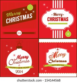 Christmas retro style greeting card set. Vector illustration