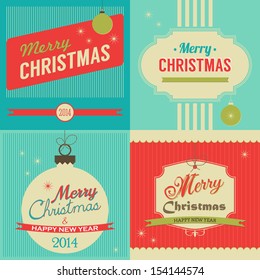 Christmas retro style greeting card set. Vector illustration