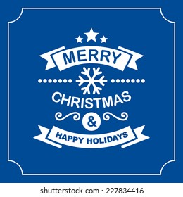 Christmas Retro Typographic Background on Blue. Vector illustration