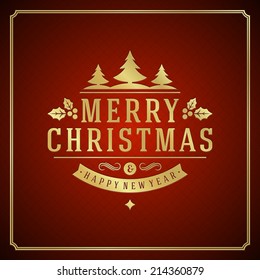 Christmas retro typographic and ornament decoration. Merry Christmas holidays wish greeting card and vintage background. Happy new year message. Vector illustration Eps 10.