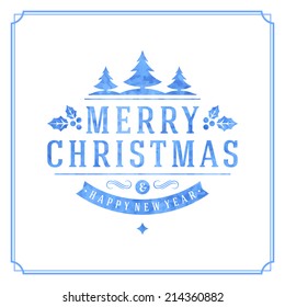 Christmas retro typographic and ornament decoration. Merry Christmas holidays wish greeting card and vintage background. Happy new year message. Vector illustration Eps 10.