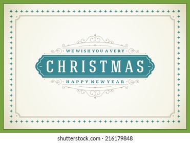 Christmas retro typographic and ornament decoration. Merry Christmas holidays wish greeting card and vintage background. Happy new year message. Vector illustration Eps 10.