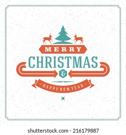 Christmas retro typographic and ornament decoration. Merry Christmas holidays wish greeting card and vintage background. Happy new year message. Vector illustration Eps 10.