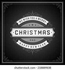 Christmas retro typographic and ornament decoration. Merry Christmas Holidays wish Greeting Card or Invitation design and vintage background. Happy new year message. Vector illustration Eps 10. 