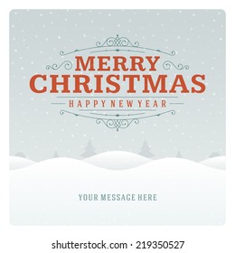 Christmas retro typographic and ornament decoration. Merry Christmas holidays wish greeting card and vintage background. Happy new year message. Vector illustration Eps 10. 