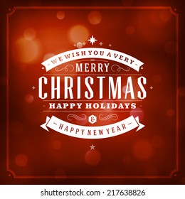 Tipografía retro de Navidad y fondo de luz. Las ferias navideñas desean el diseño de tarjetas de felicitación y decoración de adornos vintage. Feliz mensaje de año nuevo. Ilustración vectorial Eps 10.