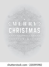 Christmas retro typography and light background. Merry Christmas holidays wish greeting card design and vintage ornament decoration. Happy new year message. Vector illustration Eps 10.