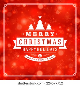 Christmas retro typography and light with snowflakes. Merry Christmas holidays wish greeting card design and vintage ornament decoration. Happy new year message. Vector background Eps 10.