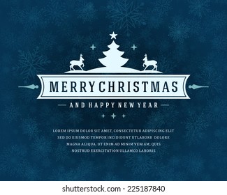 Christmas Retro Typography And Light With Snowflakes. Merry Christmas Holidays Wish Greeting Card Design And Vintage Ornament Decoration. Happy New Year Message. Vector Background.