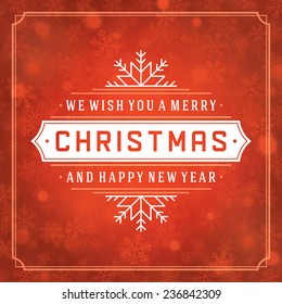 Christmas retro typography and light with snowflakes. Merry Christmas holidays wish greeting card design and vintage ornament decoration. Happy new year message. Vector background