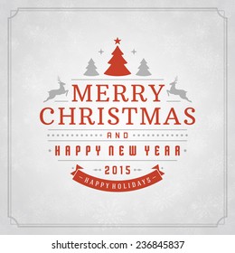 Christmas retro typography and light with snowflakes. Merry Christmas holidays wish greeting card design and vintage ornament decoration. Happy new year message. Vector background