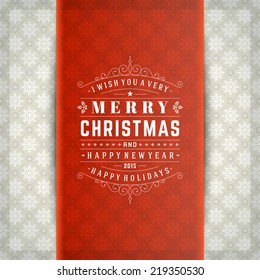Christmas retro typography and ornament decoration. Merry Christmas holidays wish greeting card design and vintage background. Happy new year message. Vector illustration Eps 10.