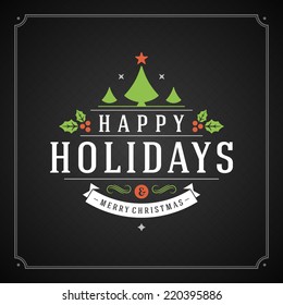 Christmas retro typography and ornament decoration. Merry Christmas holidays wish greeting card design and vintage background. Happy new year message. Vector illustration Eps 10.