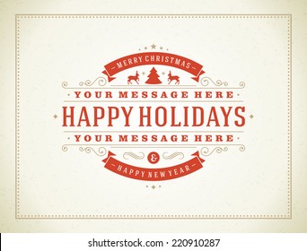 Christmas retro typography and ornament decoration. Merry Christmas holidays wish greeting card design and vintage background. Happy new year message. Vector illustration Eps 10.