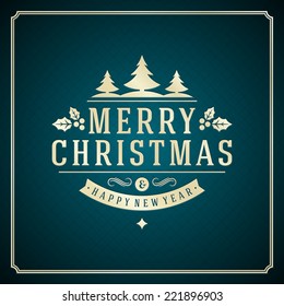 Christmas retro typography and ornament decoration. Merry Christmas holidays wish greeting card design and vintage background. Happy new year message. Vector illustration Eps 10. 