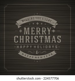 Christmas retro typography and ornament decoration. Merry Christmas holidays wish greeting card design and vintage background. Happy new year message. Vector illustration Eps 10.