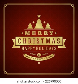 Christmas retro typography and ornament decoration. Merry Christmas holidays wish greeting card design and vintage background. Happy new year message. Vector illustration.