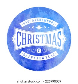 Christmas retro typography and ornament decoration. Merry Christmas holidays wish greeting card design and vintage background. Happy new year message. Vector illustration watercolor style.