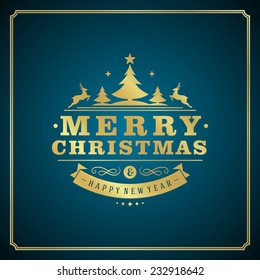 Christmas retro typography and ornament decoration. Merry Christmas holidays wish greeting card design and vintage background. Happy new year message. Vector illustration Eps 10.