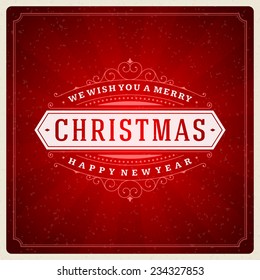 Christmas retro typography and ornament decoration. Merry Christmas holidays wish greeting card design and vintage background. Happy new year message. Vector illustration.