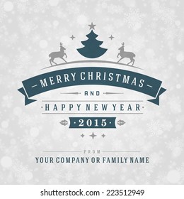 Christmas retro typography and winter light background. Merry Christmas holidays wish greeting card design and vintage ornament decoration. Happy new year message. Vector illustration Eps 10.