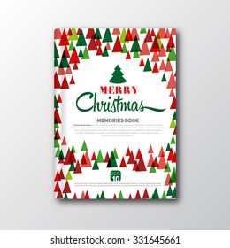 Christmas retro vintage book cover or flyer template, abstract trees, vector textbook