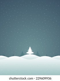 Christmas retro winter landscape and trees greeting card background vector illustration