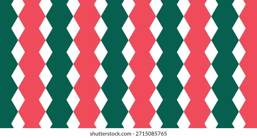 Natal rhombus padrão sem costura. Textura xmas xmas vermelho e verde com linha de ouro. Padrão de diamante geométrico de Argyle. Natal abstrato embrulhar bg. Ilustração vetorial isolada sobre fundo branco.
