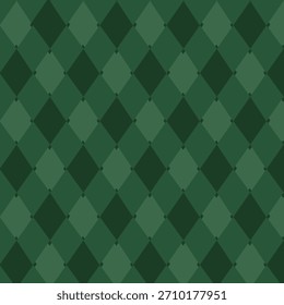 Natal rhombus padrão sem costura. Xmas xadrez textura com linha de ouro e estrelas. Padrão abstrato de diamante geométrico argilo verde. Envolvimento de Natal. Ilustração vetorial isolada em fundo verde.