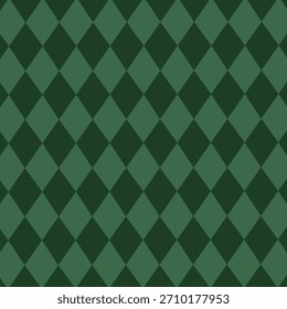 Natal rhombus padrão sem costura. Xmas xadrez textura com linha de ouro e estrelas. Padrão abstrato de diamante geométrico argilo verde. Envolvimento de Natal. Ilustração vetorial isolada em fundo verde.