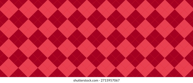 Navidades rombo sin patrón. Textura de cuadros rojos de Navidad con línea dorada. Patrón abstracto de diamante geométrico de Argyle. Navidades diseño envoltura bg. Ilustración vectorial aislada sobre fondo rojo.