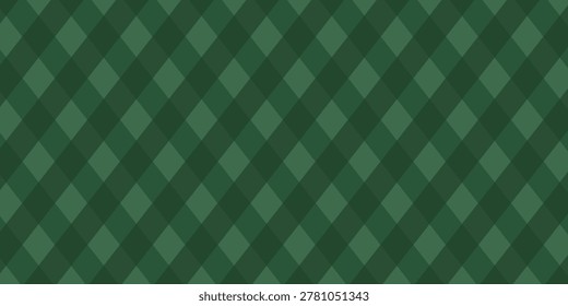 Christmas rhombus seamless pattern. Xmas plaid texture with gold line and stars. Green argyle geometric diamond abstract pattern. Christmas wrapping. Vector illustration isolated on green background.