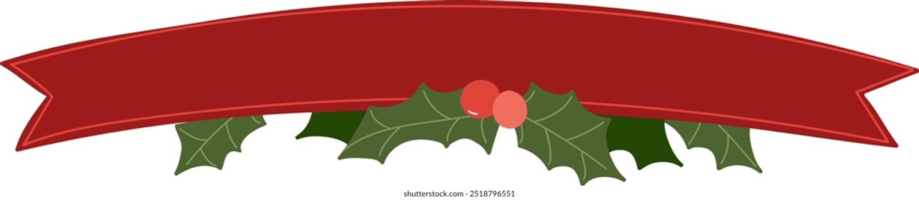 Christmas Ribbon With Berries Vector Illustration