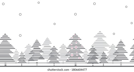 Christmas ribbon border with stylized striped gray fir. Copy space. Your text here. 