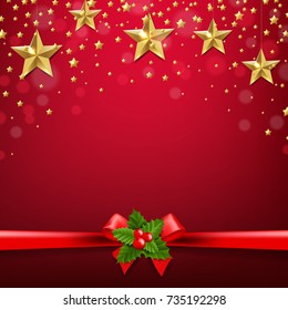 Christmas Ribbon Bow With Holly Berry Poster Gradient Mesh Vector Illustration